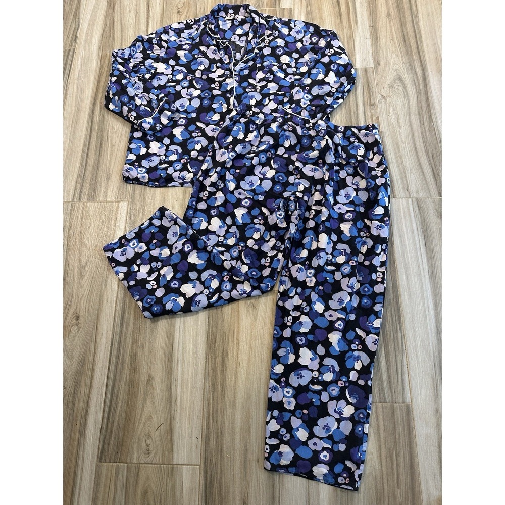 Kate Spade New York Navy Floral Pajama Set Size XL Cotton Casual Comfort Ankle